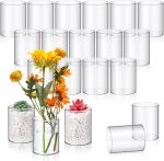 20 s Plastic Cylinder Vase 4 Inch Acrylic Cylinder Vase Bulk Small Clear Flower Container Hurricane Candle Holder Round Wide Container Centerpiece for Home Office Wedding Decorations