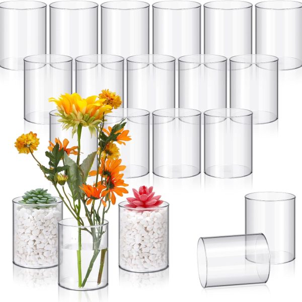 20 s Plastic Cylinder Vase 4 Inch Acrylic Cylinder Vase Bulk Small Clear Flower Container Hurricane Candle Holder Round Wide Container Centerpiece for Home Office Wedding Decorations