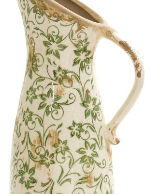 6.5in. Tuscan Ceramic Green Scroll Pitcher Vase