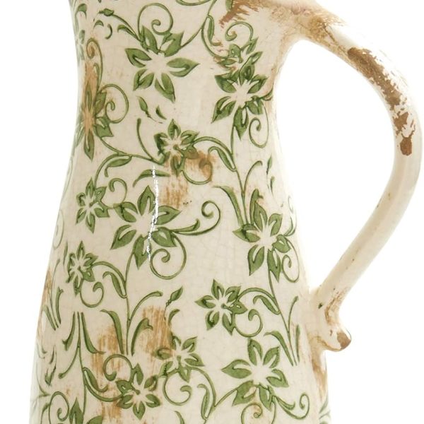 6.5in. Tuscan Ceramic Green Scroll Pitcher Vase