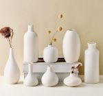 Set of 8 White Ceramic Vases for Dried Pampas Grass Flowers, Aesthetic Boho Modern Decor for Farmhouse Living Room Coffee Table Shelf Fireplace Centerpiece Bedroom Office Desk Home DIY Gifts