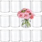 12pcs Glass Cylinder Vases for Centerpieces, Clear Vases for Wedding Decorations and Indoor Home Decor, 4 Inch Tall Glass Flower Vases, Hurricane Candle Holder for Table Shelf