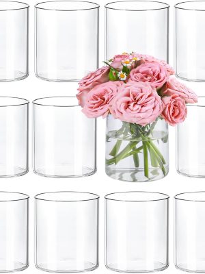 12pcs Glass Cylinder Vases for Centerpieces, Clear Vases for Wedding Decorations and Indoor Home Decor, 4 Inch Tall Glass Flower Vases, Hurricane Candle Holder for Table Shelf