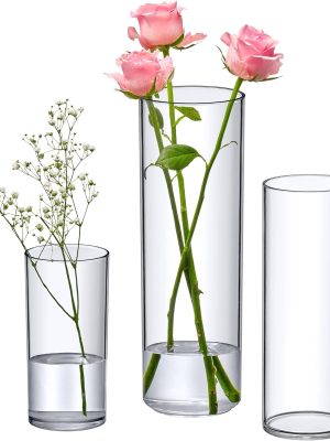 Plastic Cylinder Vases (3-Piece Set), Acrylic Flower Vases for Wedding Centerpieces, Home Decorations, Office Ornaments, Shatter-Proof, 6" + 9" + 12" (H) (Not Glass)