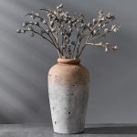 Large Ceramic Rustic Vase, 11 inch Minimalist Decorative Farmhouse Tall Vase for Home Decor, Living Room, Shelf Decor, Enterway, Wedding, Table Decoration, Brown