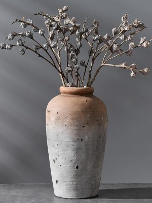 Large Ceramic Rustic Vase, 11 inch Minimalist Decorative Farmhouse Tall Vase for Home Decor, Living Room, Shelf Decor, Enterway, Wedding, Table Decoration, Brown