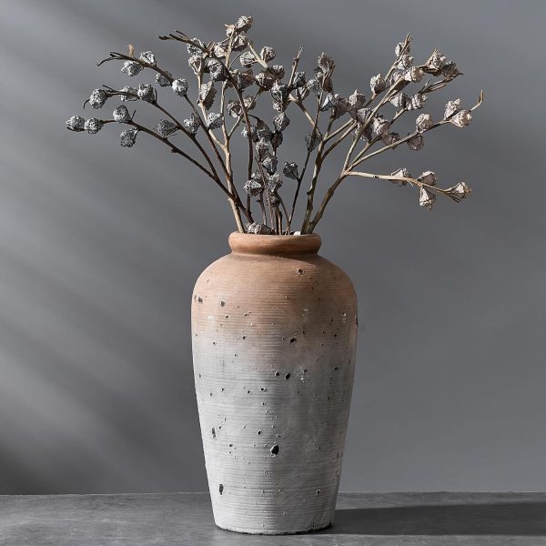 Large Ceramic Rustic Vase, 11 inch Minimalist Decorative Farmhouse Tall Vase for Home Decor, Living Room, Shelf Decor, Enterway, Wedding, Table Decoration, Brown