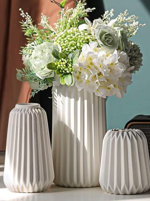 Ceramic Vases Set of 3-White Vase for Modern Home Decor, Flower Vases for Aesthetic Room Decor,Boho Decor Wedding Dinner Table Party Office Centerpiece Table Decorations (White 3 Set)