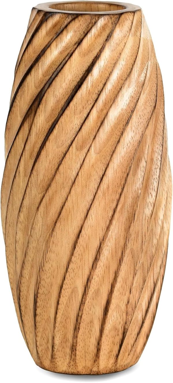 Timeless Handmade Modern Rustic Spiral Light Brown Mango Tree Wood Vase for Home | Natural Wooden Home Decor - Modern Farmhouse | Kitchen Table Counter-top Accent Decor
