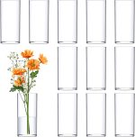 Plastic Cylinder Vases (12-Piece Set), Acrylic Flower Vases for Wedding Centerpieces, Home Decorations, Office Ornaments, Shatter-Proof, 6" (H) (Not Glass)