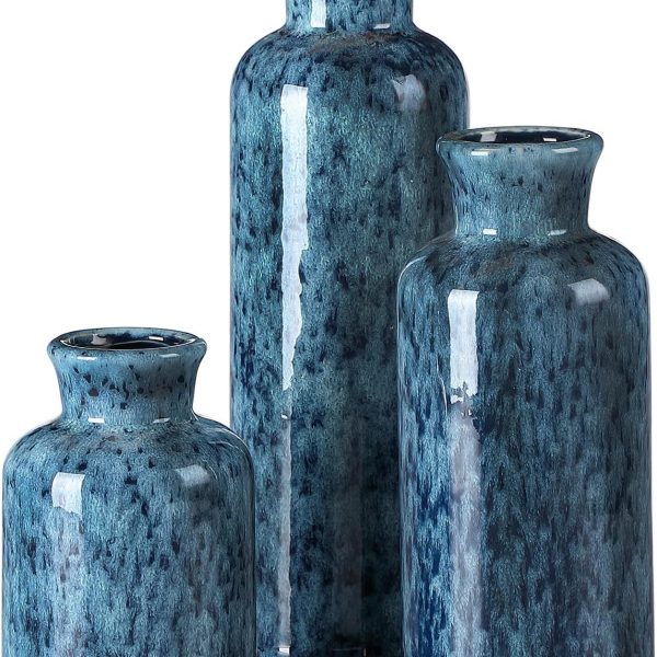 Blue Ceramic Vases Set,Small Vase Sets,Farmhouse Country Vases Home Decor,Living Room Table Decoration,Shelf Decor,and Entrance Decoration Centerpieces.
