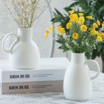 White Ceramic Vase Set - 2 Small Vases with Handle, Pottery Vases for Modern Home Decor, Minimalist Matte Pitcher for Fowers, Decorative Clay Vase Centerpiece Dining Table Decorations