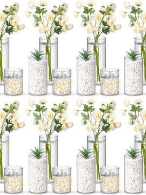 24 s Plastic Cylinder Vases Tall Clear Flower Vases for Centerpieces Hurricane Candle Holder for Home Wedding Office Party Formal Dinners Decorations (4''/6''/8'')