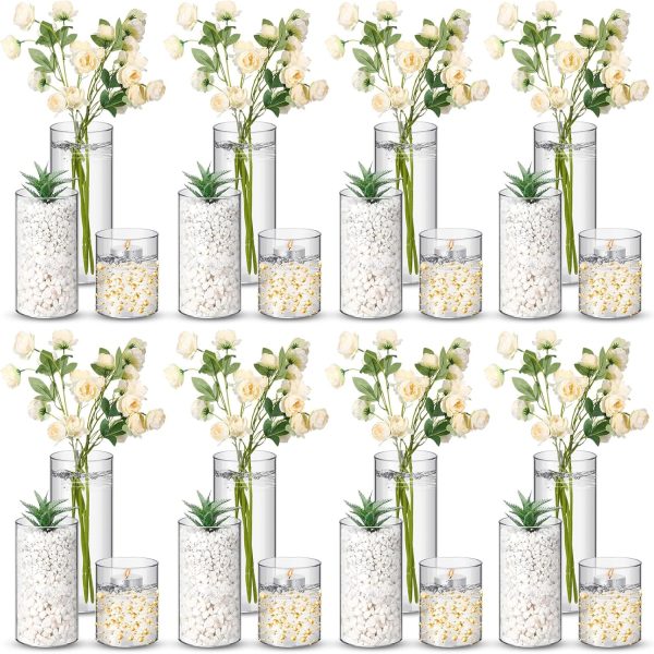 24 s Plastic Cylinder Vases Tall Clear Flower Vases for Centerpieces Hurricane Candle Holder for Home Wedding Office Party Formal Dinners Decorations (4''/6''/8'')