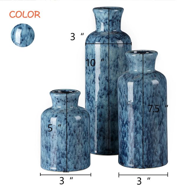 Blue Ceramic Vases Set,Small Vase Sets,Farmhouse Country Vases Home Decor,Living Room Table Decoration,Shelf Decor,and Entrance Decoration Centerpieces.