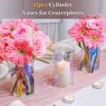 12pcs Glass Cylinder Vases for Centerpieces, Iridescent Vases for Wedding Decorations and Indoor Home Decor, 6 Inch Tall Glass Flower Vases, Hurricane Candle Holder for Table Shelf