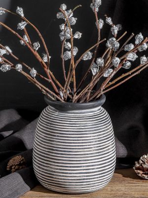 Ceramic Rustic Vase,7.48" Flowers Pottery Vases Home Decor Round Wide-Mouth Farmhouse Decorative Vase for Flowers Pampas for Table Living Room Entryway Mantel Shelf Kitchen Bathroom Bedroom