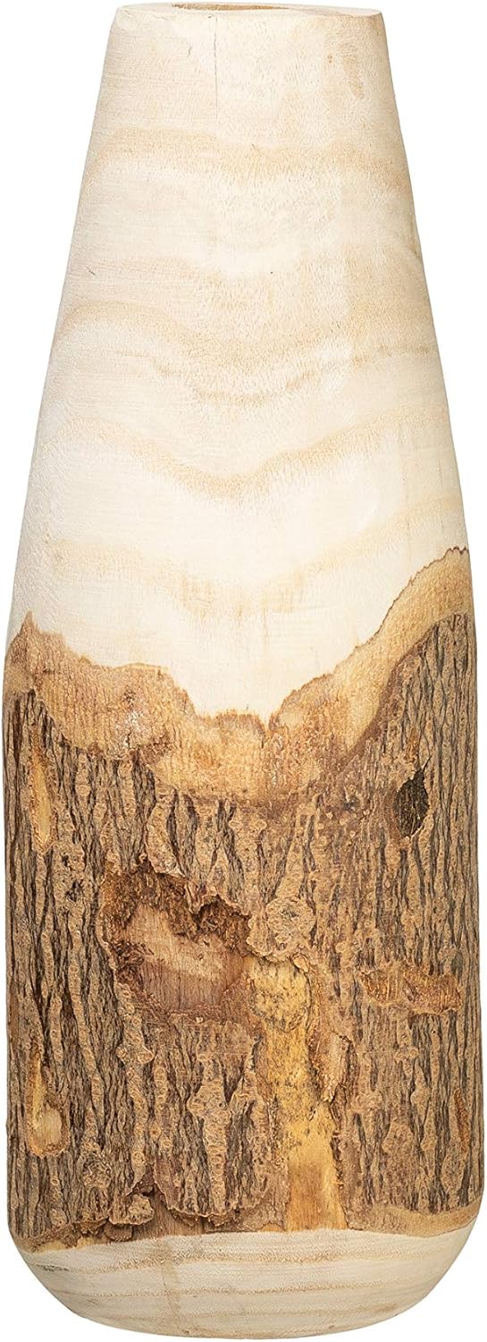 Carved Paulownia Wood Live Edge (Each one Will Vary) Vase, 16", Brown