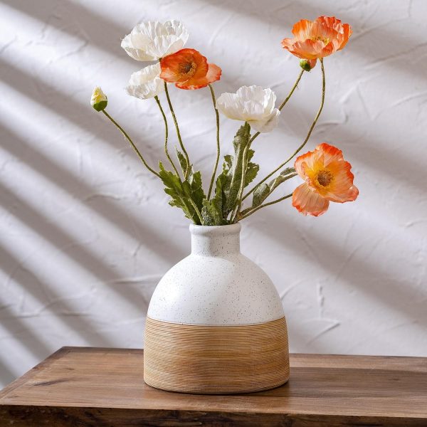 Rustic Farmhouse Flower Large Ceramic Vase, Vintage Pampas Grass White Modern Decorative Ceramic Flower Vase for Home Decor, Table, Living Room Decoration, Shelf Decor, Mantel 6.5 Inch