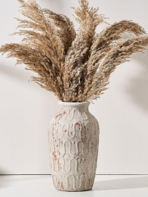 Large Ceramic Vintage Flower Vase for Home Decor | 10.5 Inch Waviness Decorative | Neutral Tall Clay Boho vase for Living Room, Table, Mantel, Red & Gray