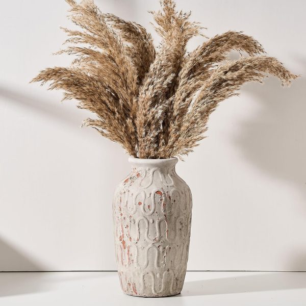 Large Ceramic Vintage Flower Vase for Home Decor | 10.5 Inch Waviness Decorative | Neutral Tall Clay Boho vase for Living Room, Table, Mantel, Red & Gray