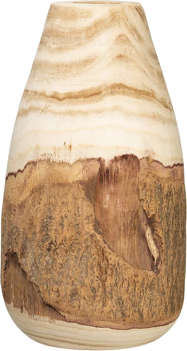 12.5" H Carved Paulownia Wood Vase with Live Edge (Each one Will Vary)