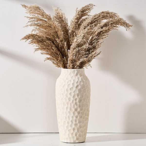 Ceramic Rustic Vase, 12.5 Inch Large Vintage Flower Pottery Clay Tall Vase for Home Decor, Living Room, Shelf Decor, Wedding Housewarming Gift, White