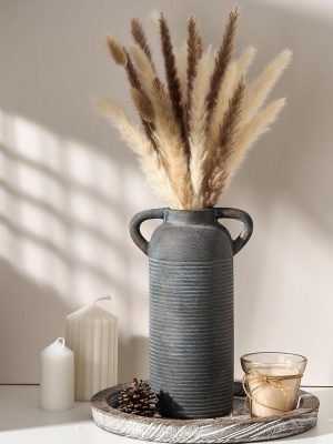 10.16" Tall Ceramic Rustic Vase for Home Decor, Terracotta Vase with Handles, Handcrafted Vintage Decorative Flower Vase for Farmhouse, Living Room, Table, Fireplace, Nightstand- Black Bronze