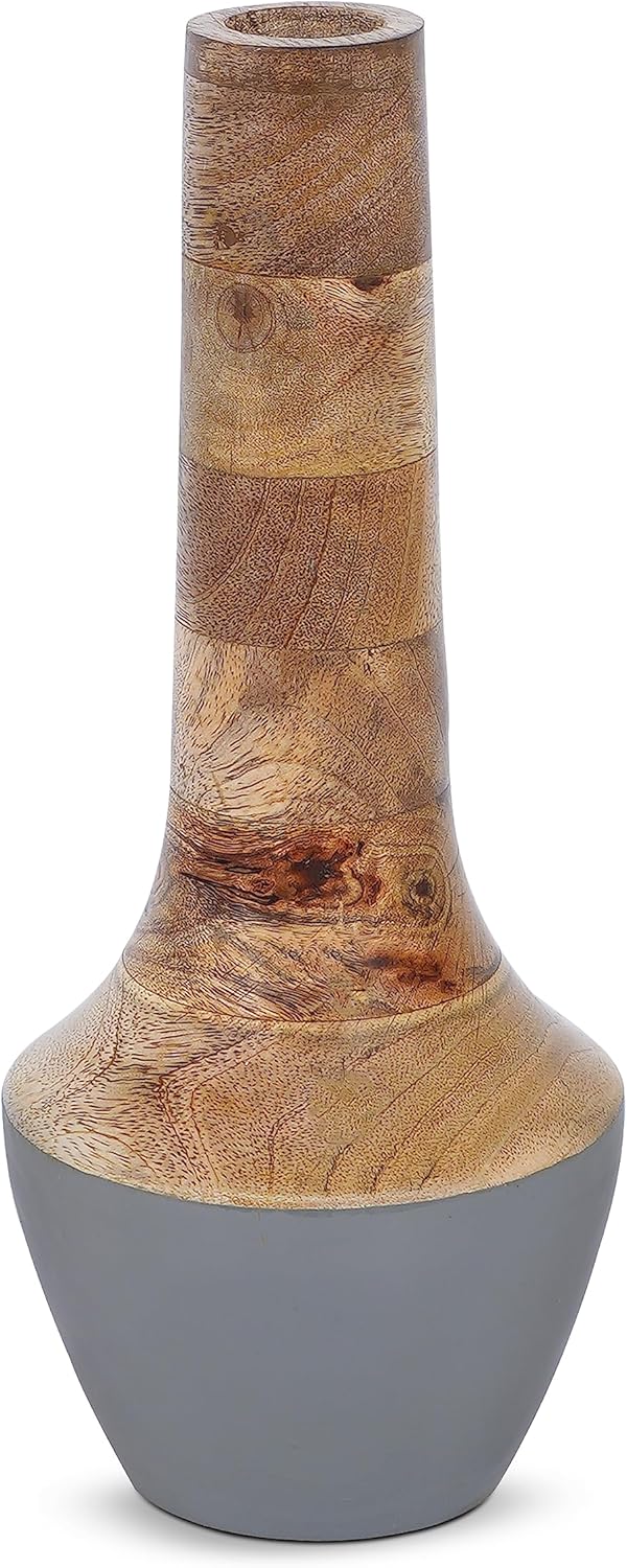 Wood Vase (Natural, 12” x 3” x 2”) – Mango Wood Large Decorative Vase for Living Room, Bedroom, Coffee Table & More – Handmade Flower - Elegant & Beautiful Home Decorations