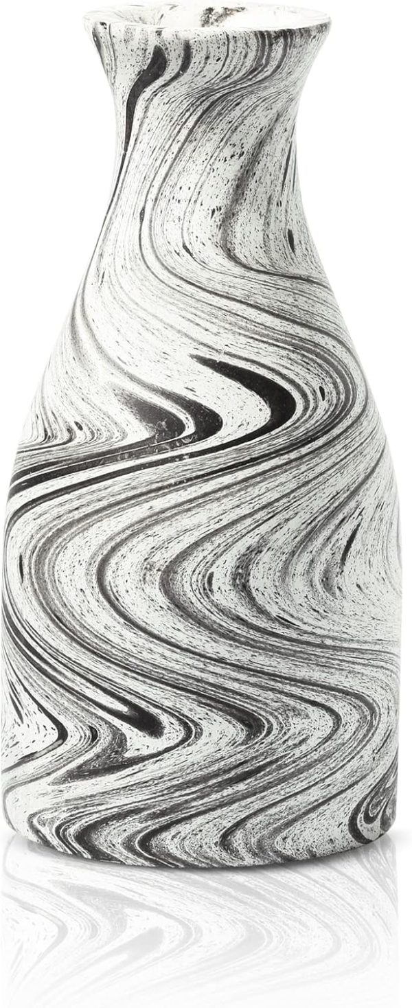 Natural Brown Stain Mango Tree Wood Bottle Shaped Slim Vase for Flower, 8 inches (White-Black)