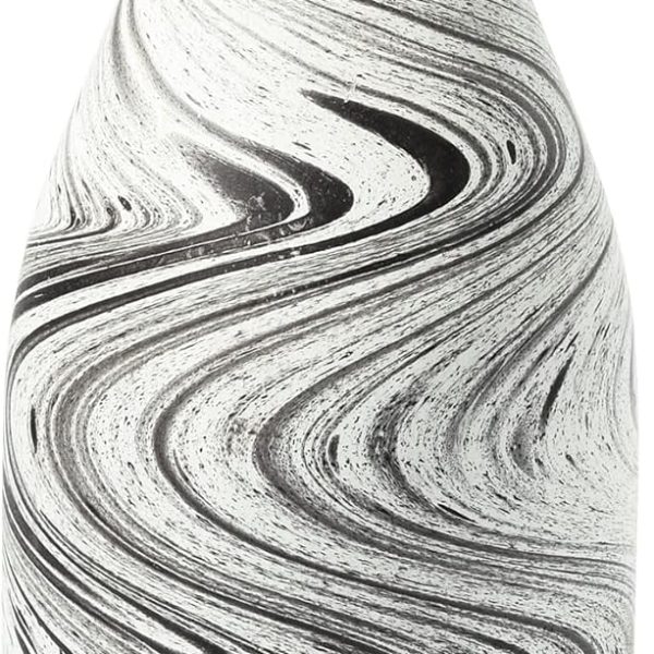 Natural Brown Stain Mango Tree Wood Bottle Shaped Slim Vase for Flower, 8 inches (White-Black)