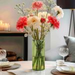 Glass Cylinder Vases, Bud Vase for Centerpieces, 8 Inch Tall Ribbed Vase Hurricane Floating Candle Holder, Decorative Flower Vases for Wedding Reception, Home Decor, Housewarming Gift (Green)