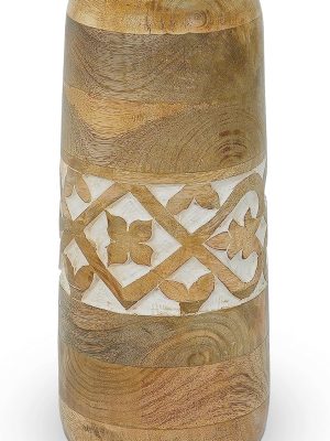 Large Wood Vase (Whitewash, 12” x 4” x 3.6”) – Mango Wood Large Decorative Vase for Living Room, Bedroom, Coffee Table & More – Handmade Flower Vase - Elegant & Beautiful Home Decorations