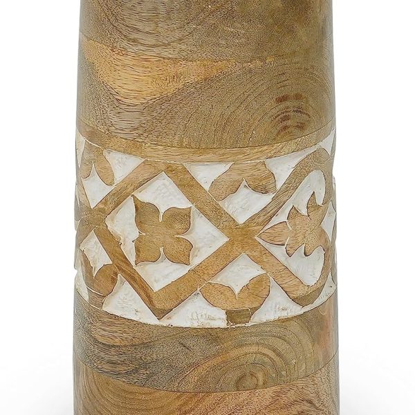 Large Wood Vase (Whitewash, 12” x 4” x 3.6”) – Mango Wood Large Decorative Vase for Living Room, Bedroom, Coffee Table & More – Handmade Flower Vase - Elegant & Beautiful Home Decorations