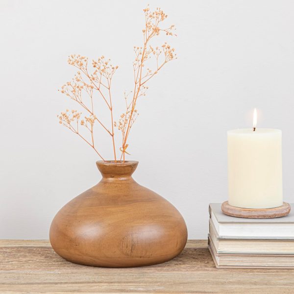 Decorative Paulownia Wood Vase, Walnut Finish