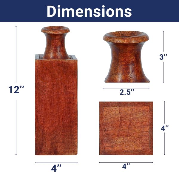 Medium Wood Vase (Medium Polish, 4 x 4 x 12) – Mango Wood Decorative Vase for Living Room, Bedroom, Coffee Table & More – Handmade Flower- Elegant & Beautiful Home Decorations