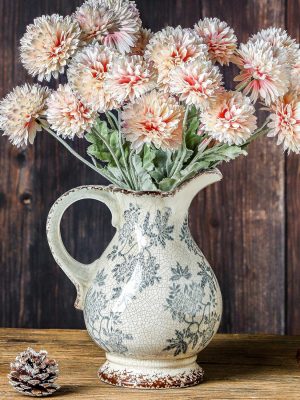 Large Vintage Blue and White and Pitcher for Home Decor, 9.7 Inch Rustic Chinoiserie Decorative Vases, Green and Beige Ceramic Vases for Living Room, Kitchen, Office – Large Vases for Decor