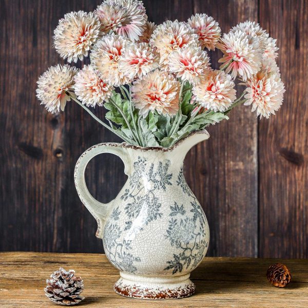 Large Vintage Blue and White and Pitcher for Home Decor, 9.7 Inch Rustic Chinoiserie Decorative Vases, Green and Beige Ceramic Vases for Living Room, Kitchen, Office – Large Vases for Decor