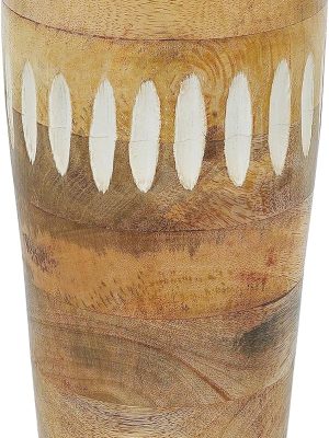 Large Wood Vase (Natural Whitewash, 12 x 3.5 x 2.5) – Mango Wood Large Decorative Vase for Living Room, Bedroom, Coffee Table & More – Handmade Flower - Elegant & Beautiful Home Decorations